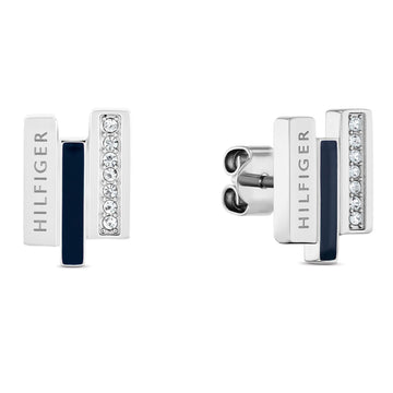 Καρφωτά σκουλαρίκια Tommy Hilfiger 2780843 από επιπλατινωμένο ατσάλι με μπλε σμάλτο και ζιργκόν.